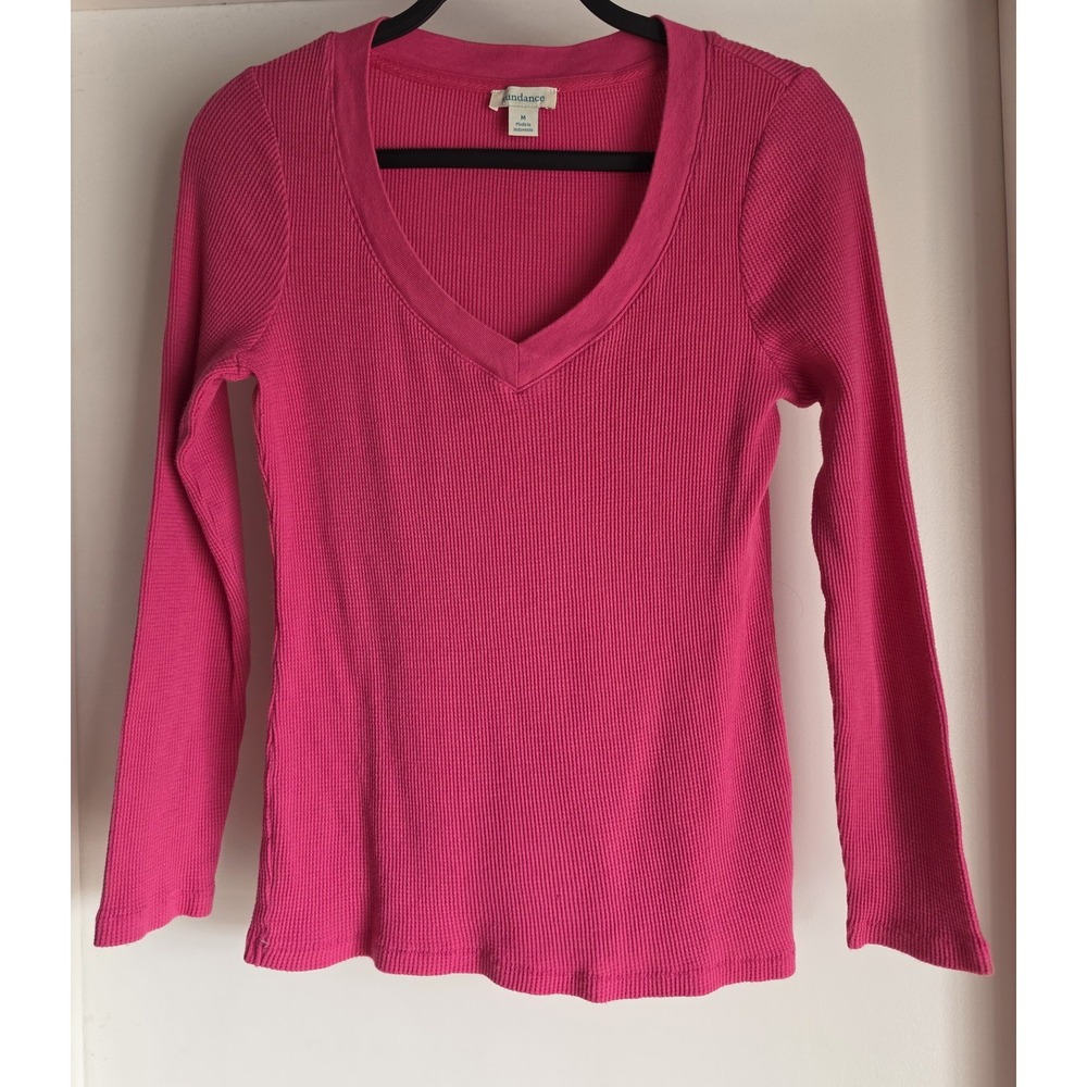 Sundance Women M Pink V-Neck Long Sleeve Blouse Top Shirt Cotton